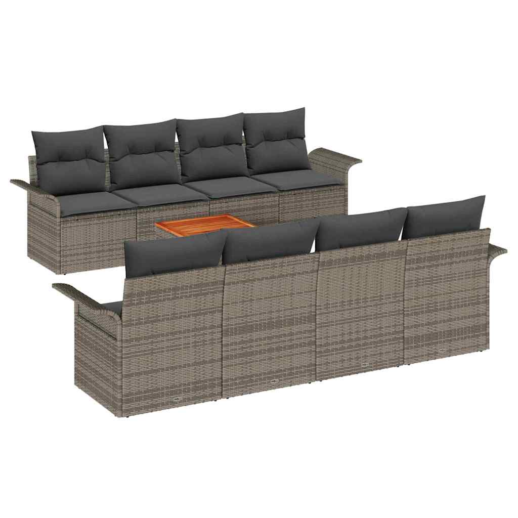 Havesofa Sæt med pude 9 pcs Grå polyrattan