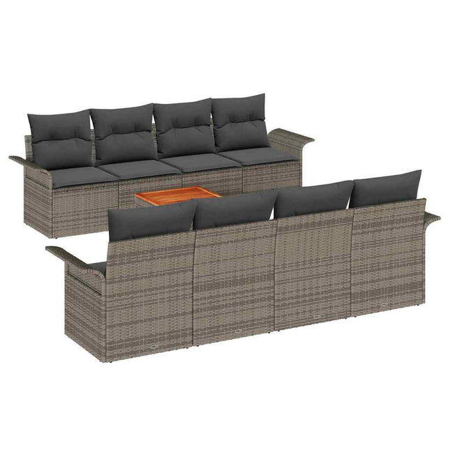 Havesofa Sæt med pude 9 pcs Grå polyrattan