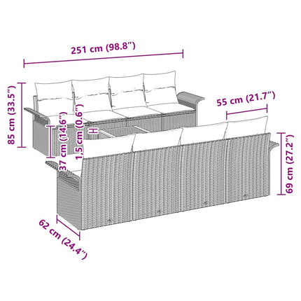 Havesofa Sæt med pude 9 pcs Sort polyrattan