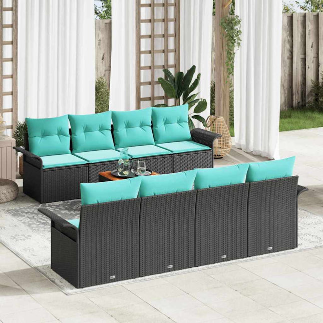 Havesofa Sæt med pude 9 pcs Sort polyrattan
