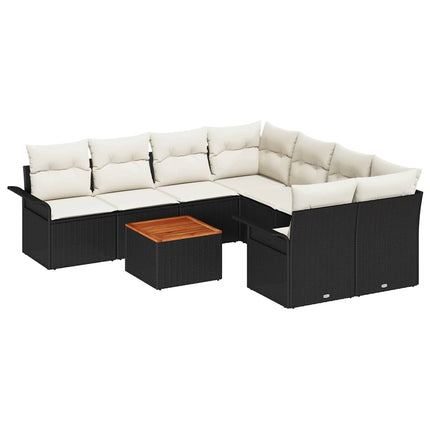 Havesofa Sæt 9 stk. Sort polyrattan
