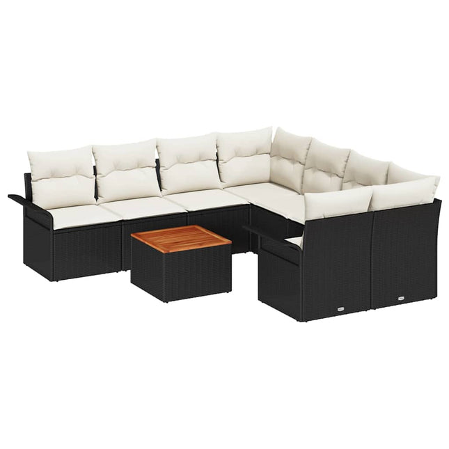 Havesofa Sæt med pude 9 pcs Sort polyrattan