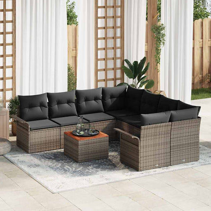 Havesofa Sæt med pude 9 pcs Grå polyrattan