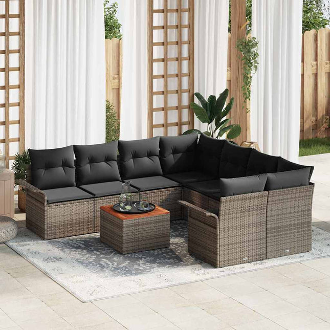 Havesofa Sæt med pude 9 pcs Grå polyrattan