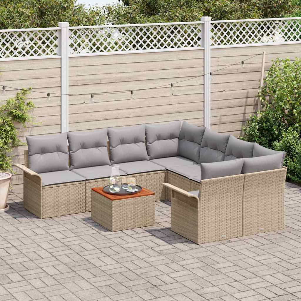 Havesofa Sæt med pude 9 pcs Beige polyrattan