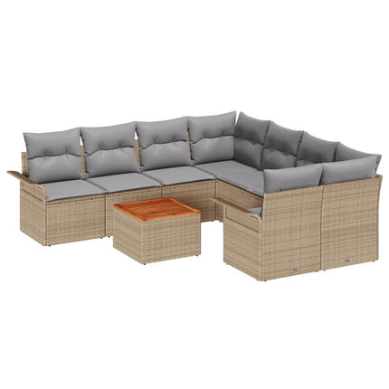 Havesofa Sæt 9 stk. Beige polyrattan