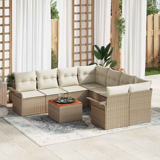 Havesofa Sæt med pude 9 pcs Beige polyrattan
