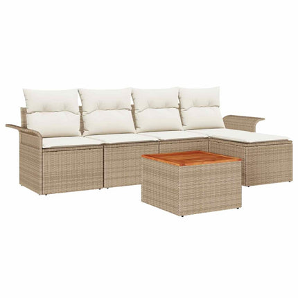 Havesofa Sæt med pude 6 pcs Beige polyrattan