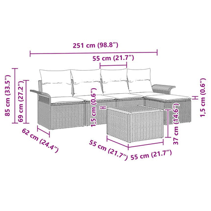 Havesofa Sæt 6 stk. Sort polyrattan