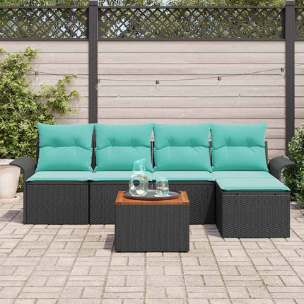 Havesofa Sæt med pude 6 pcs Sort polyrattan