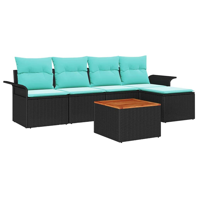 Havesofa Sæt med pude 6 pcs Sort polyrattan
