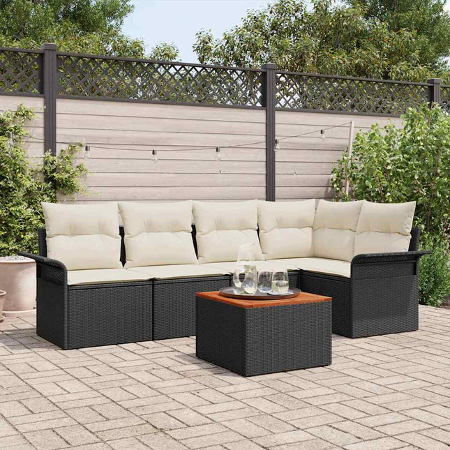Havesofa Sæt 6 stk. Sort polyrattan