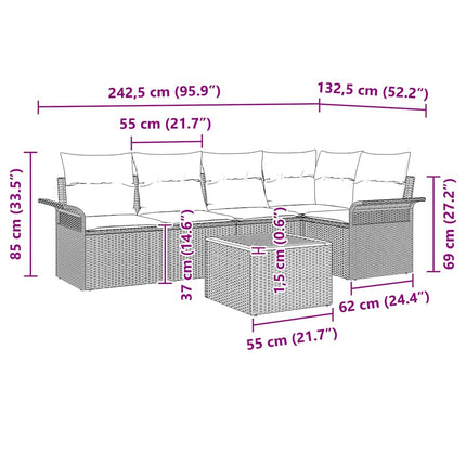 Havesofa Sæt 6 stk. Sort polyrattan