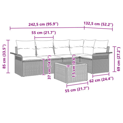Havesofa Sæt med pude 6 pcs Grå polyrattan