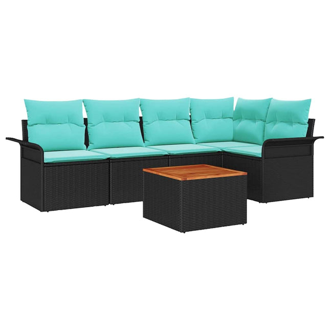 Havesofa Sæt med pude 6 pcs Sort polyrattan