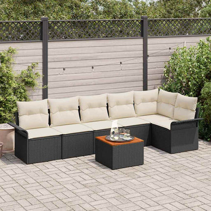 Havesofa Sæt med pude 7 pcs Sort polyrattan