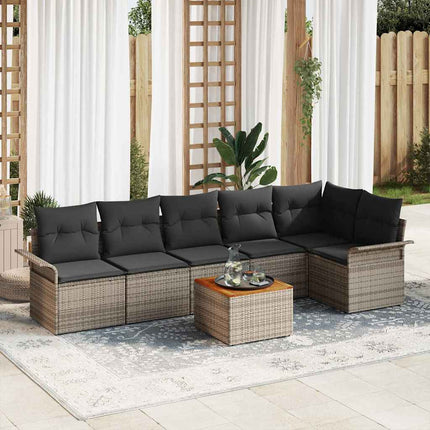 Havesofa Sæt med pude 7 pcs Grå polyrattan