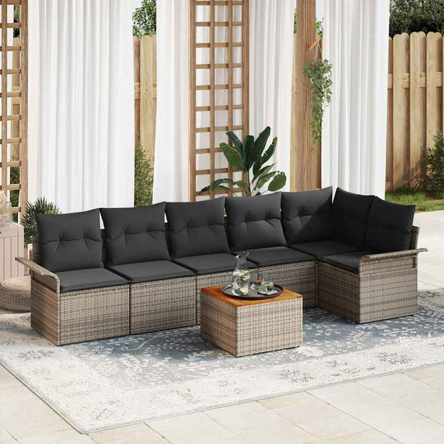 Havesofa Sæt med pude 7 pcs Grå polyrattan