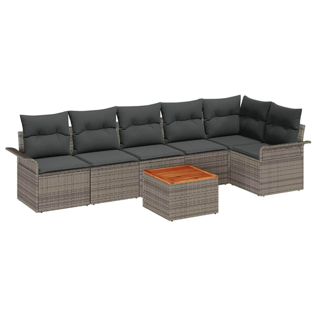 Havesofa Sæt med pude 7 pcs Grå polyrattan