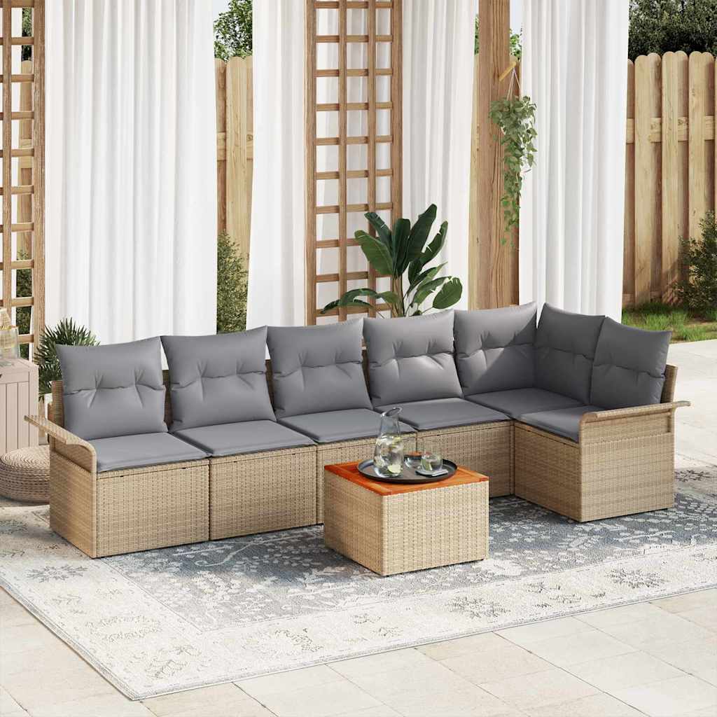 Havesofa Sæt med pude 7 pcs Beige polyrattan