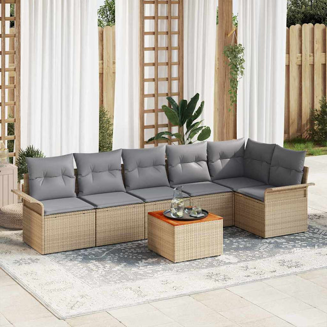 Havesofa Sæt med pude 7 pcs Beige polyrattan