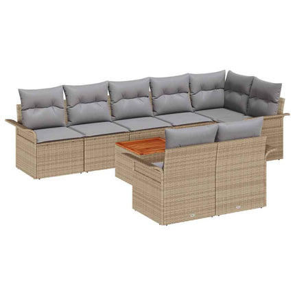 Havesofa Sæt med pude 9 pcs Beige polyrattan