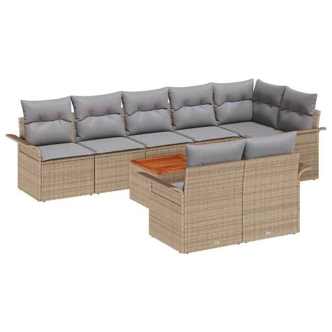 Havesofa Sæt med pude 9 pcs Beige polyrattan