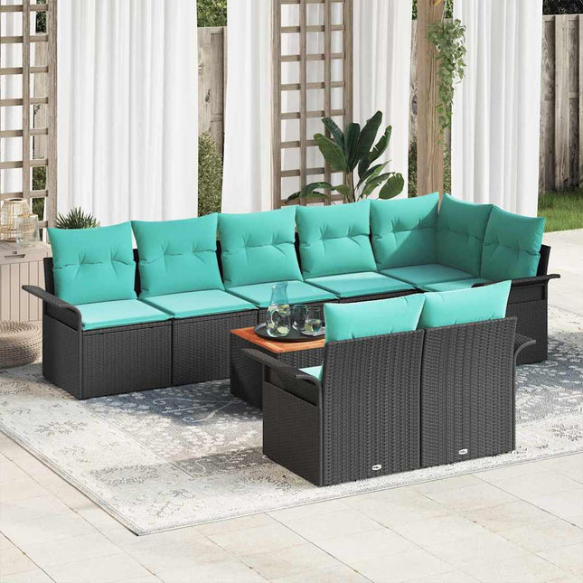 Havesofa Sæt med pude 9 pcs Sort polyrattan