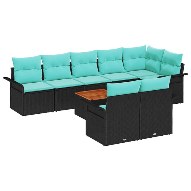 Havesofa Sæt med pude 9 pcs Sort polyrattan
