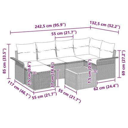 Havesofa Sæt 7 stk. Sort polyrattan