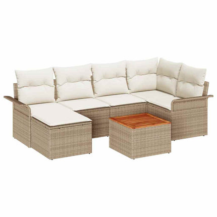 Havesofa Sæt med pude 7 pcs Beige polyrattan