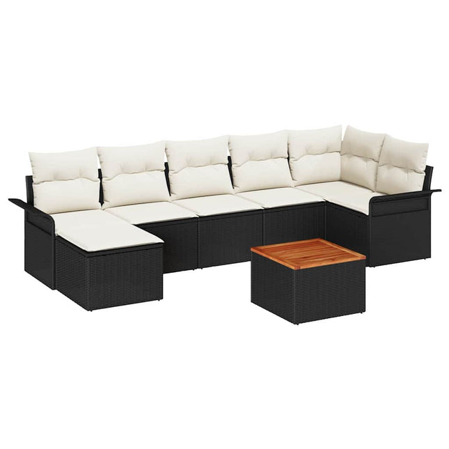 Havesofa Sæt med pude 8 pcs Sort polyrattan