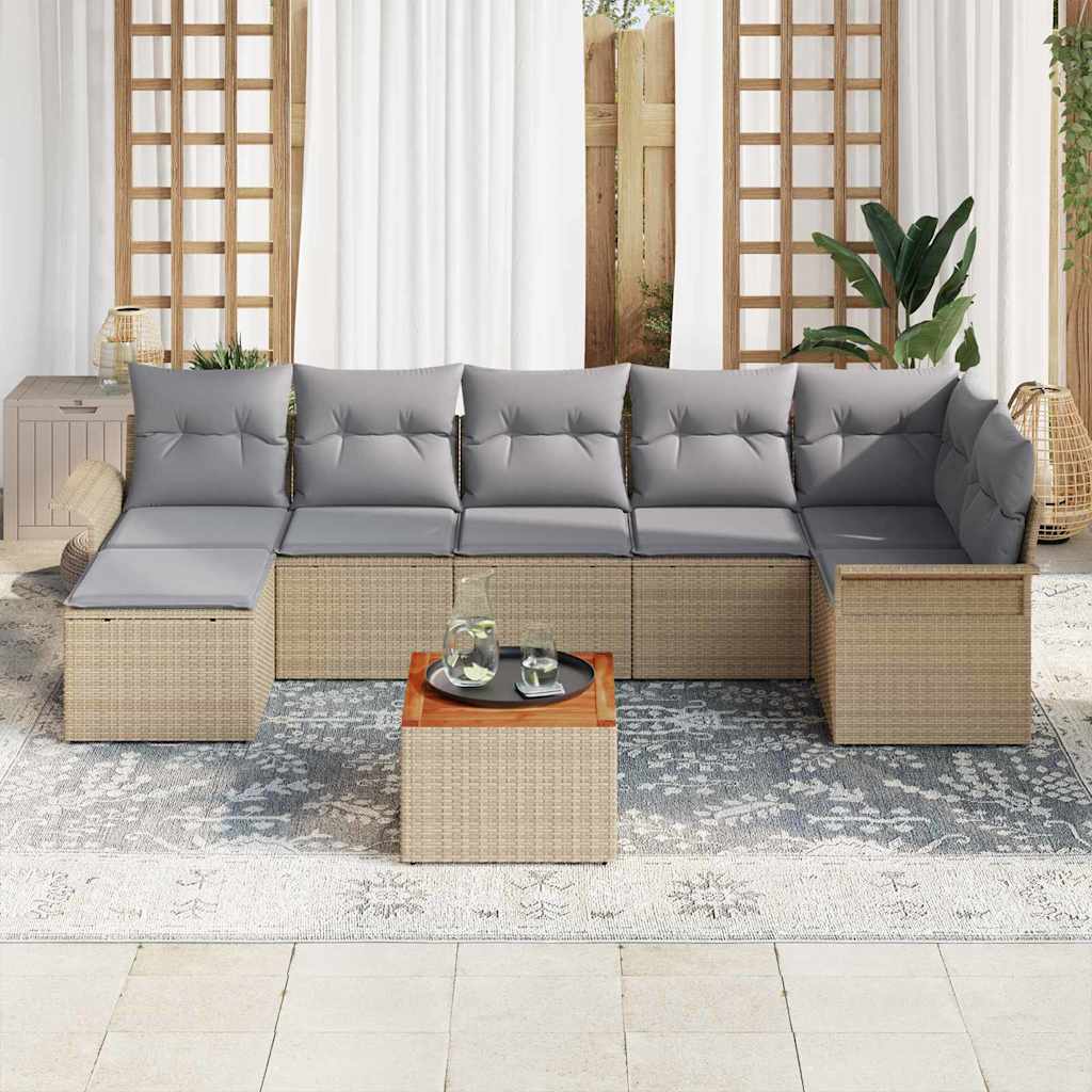 Havesofa Sæt med pude 8 pcs Beige polyrattan