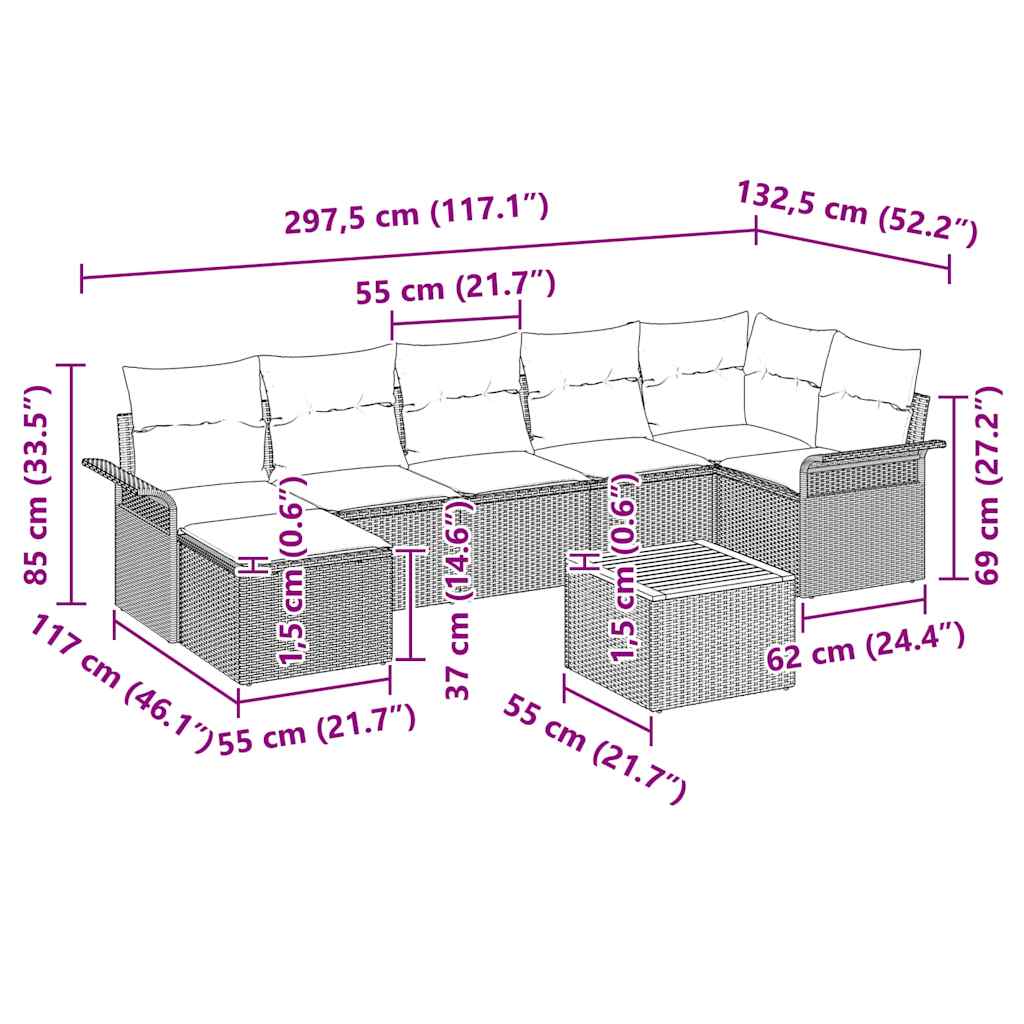 Havesofa Sæt med pude 8 pcs Beige polyrattan