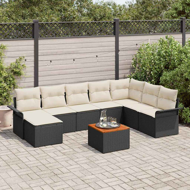 Havesofa Sæt 9 stk. Sort polyrattan
