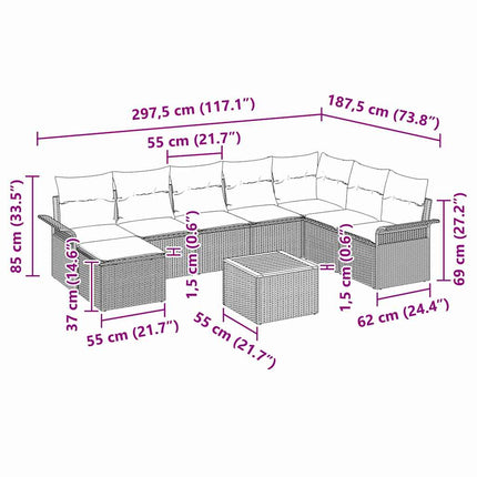 Havesofa Sæt 9 stk. Sort polyrattan