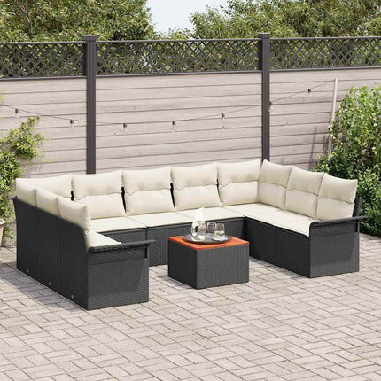 Havesofa Sæt med pude 10 pcs Sort polyrattan