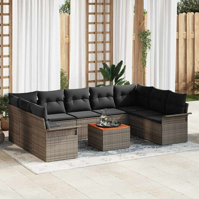 Havesofa Sæt med pude 10 pcs Grå polyrattan