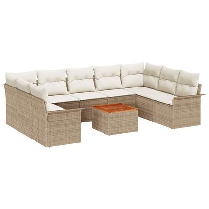 Havesofa Sæt med pude 10 pcs Beige polyrattan