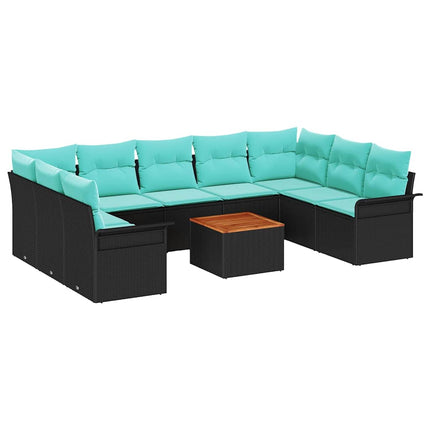 Havesofa Sæt 10 stk. Sort polyrattan