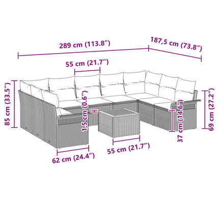 Havesofa Sæt 10 stk. Sort polyrattan