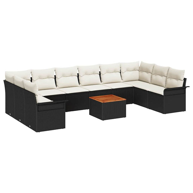 Havesofa Sæt med pude 11 pcs Sort polyrattan