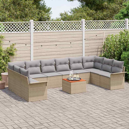 Havesofa Sæt med pude 11 pcs Beige polyrattan