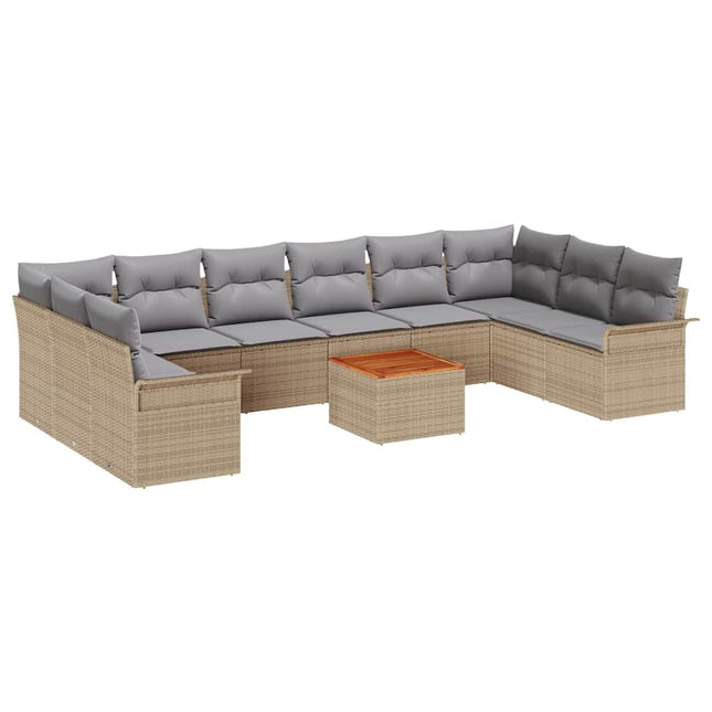 Havesofa Sæt med pude 11 pcs Beige polyrattan