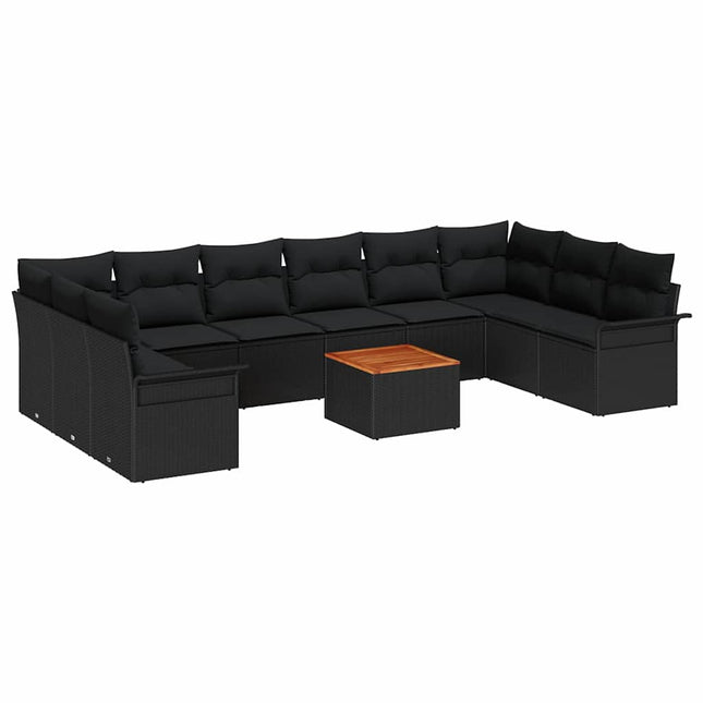 Havesofa Sæt med pude 11 pcs Sort polyrattan