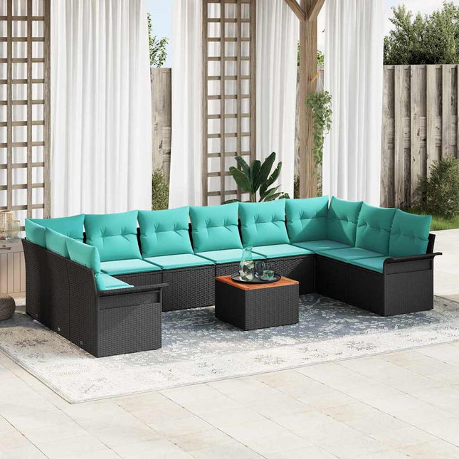 Havesofa Sæt med pude 11 pcs Sort polyrattan