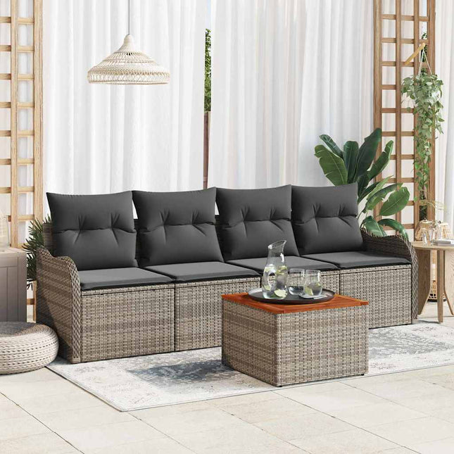Havesofa Sæt med pude 5 pcs Grå polyrattan