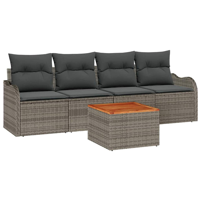 Havesofa Sæt med pude 5 pcs Grå polyrattan