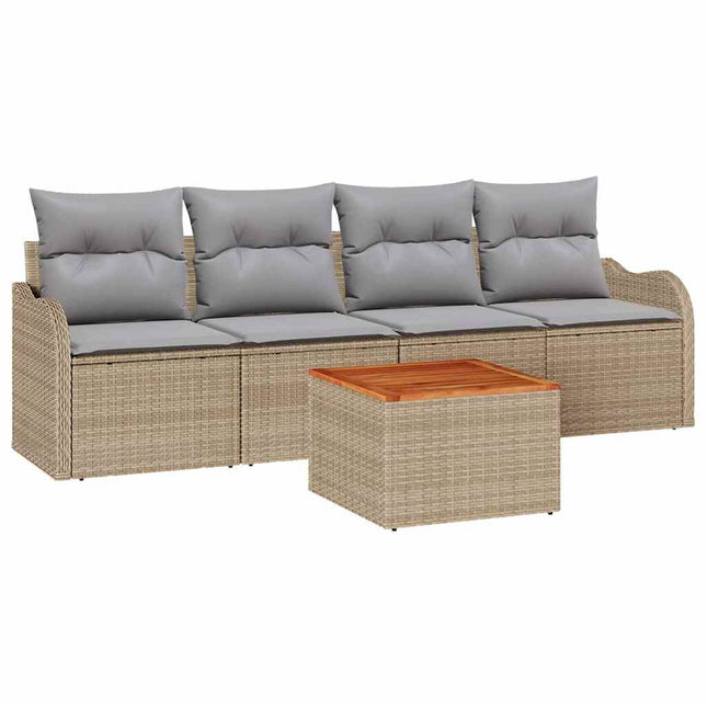 Havesofa Sæt med pude 5 pcs Beige polyrattan