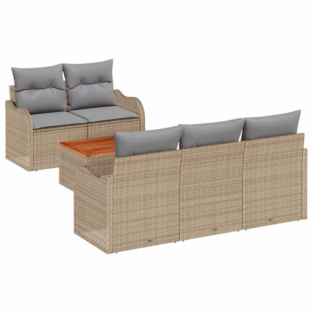 Havesofa Sæt med pude 6 pcs Beige polyrattan